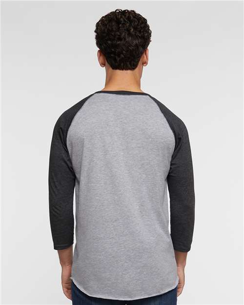 Men's Baseball Fine Jersey Three-Quarter Sleeve Tee - Vintage Heather/ Vintage Smoke
