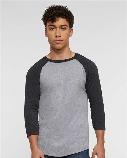 Men's Baseball Fine Jersey Three-Quarter Sleeve Tee - Vintage Heather/ Vintage Smoke