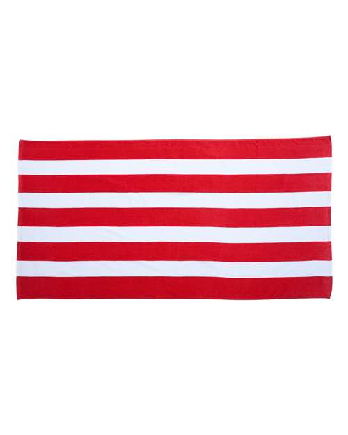 Cabana Stripe Velour Beach Towel - Red