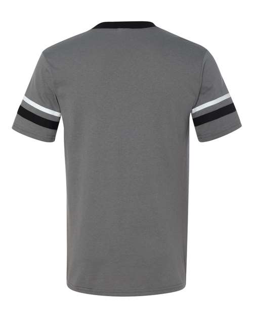 V-Neck Jersey with Striped Sleeves - Graphite/ Black/ White