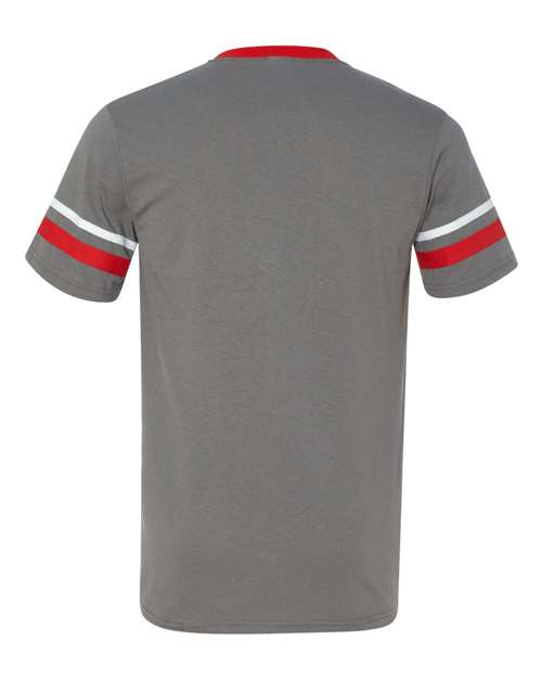 V-Neck Jersey with Striped Sleeves - Graphite/ Red/ White