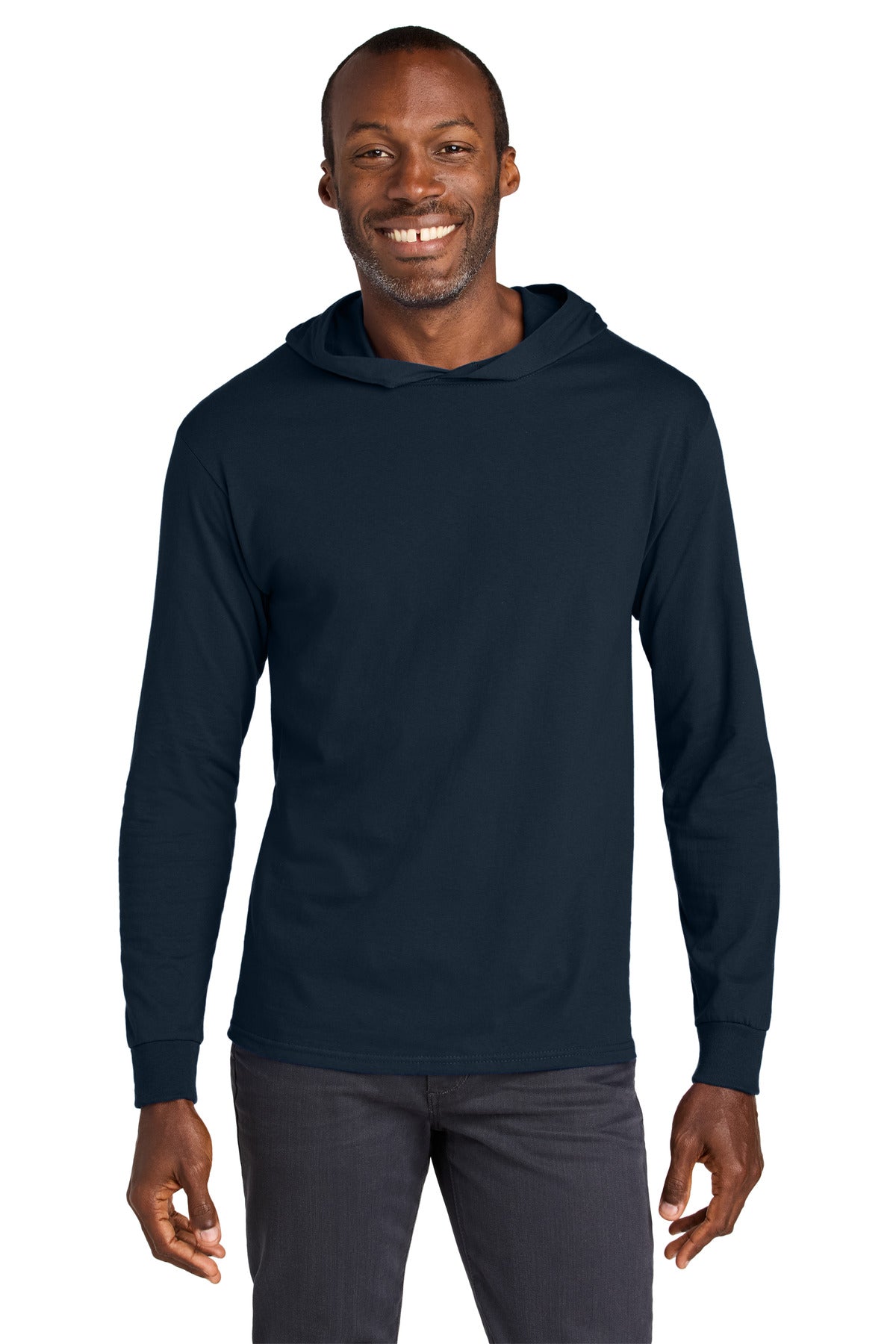 Jerzees Classics Unisex Cotton Long Sleeve Hooded T-Shirt - J. Navy