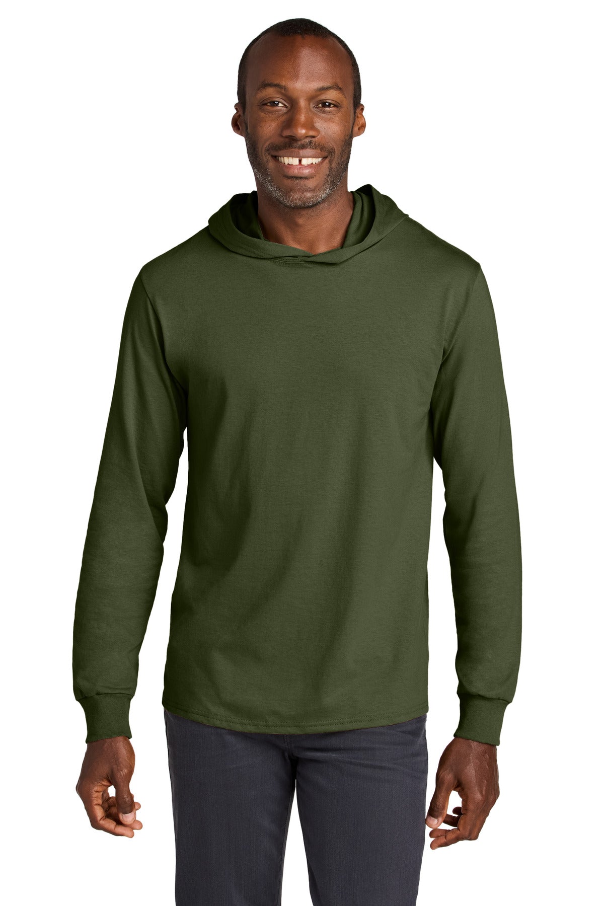 Jerzees Classics Unisex Cotton Long Sleeve Hooded T-Shirt - Military Green