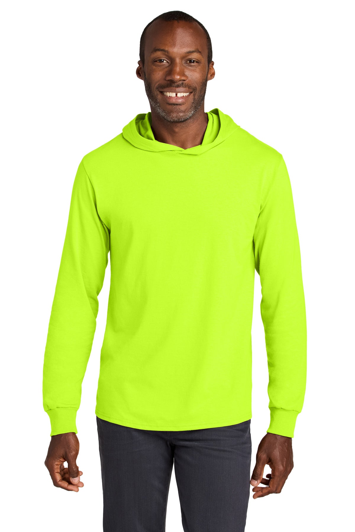 Jerzees Classics Unisex Cotton Long Sleeve Hooded T-Shirt - Safety Green