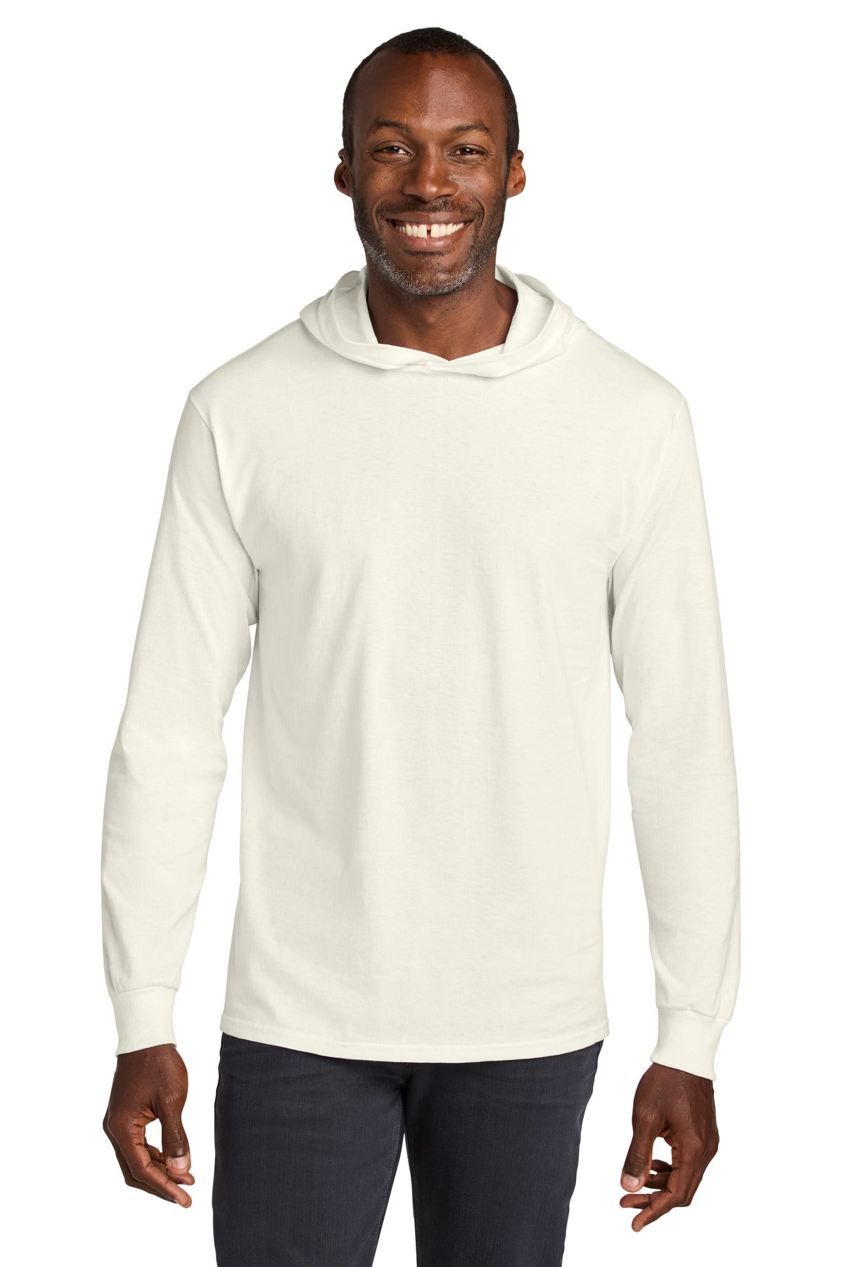 Jerzees Classics Unisex Cotton Long Sleeve Hooded T-Shirt - Sweet Cream Heather