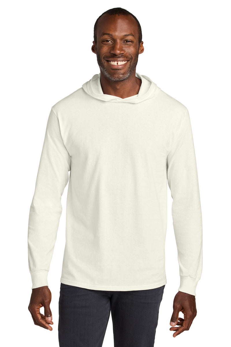 Jerzees Classics Unisex Cotton Long Sleeve Hooded T-Shirt - Sweet Cream Heather