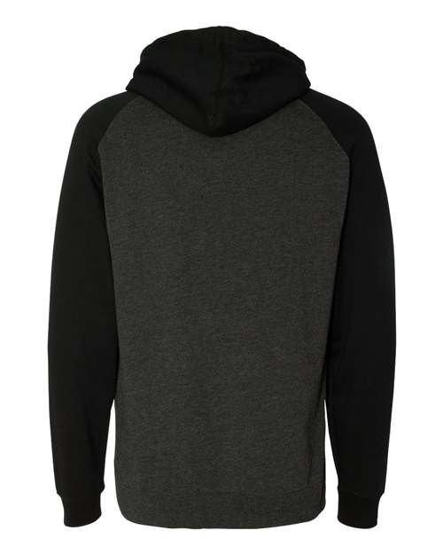 Unisex Raglan Hooded Sweatshirt - Charcoal Heather/ Black