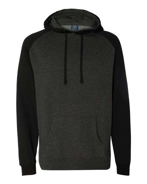 Unisex Raglan Hooded Sweatshirt - Charcoal Heather/ Black