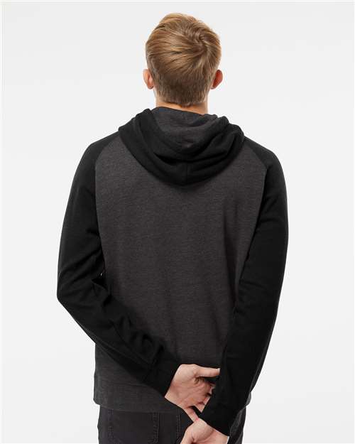 Unisex Raglan Hooded Sweatshirt - Charcoal Heather/ Black