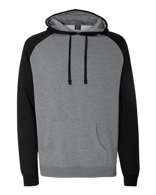 Unisex Raglan Hooded Sweatshirt - Gunmetal Heather/ Black