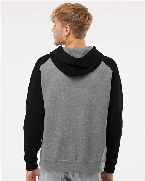 Unisex Raglan Hooded Sweatshirt - Gunmetal Heather/ Black
