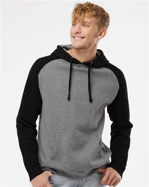 Unisex Raglan Hooded Sweatshirt - Gunmetal Heather/ Black