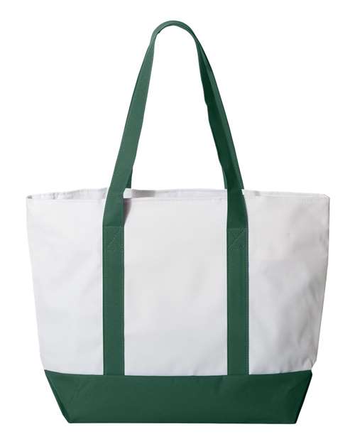 Bay View Giant Zippered Tote - White/ Forest