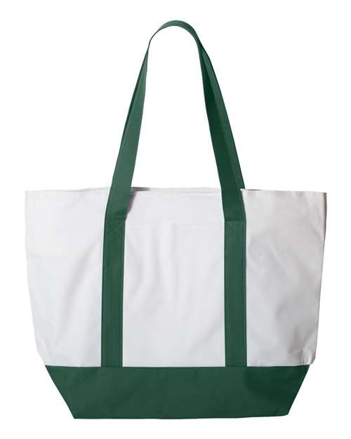 Bay View Giant Zippered Tote - White/ Forest