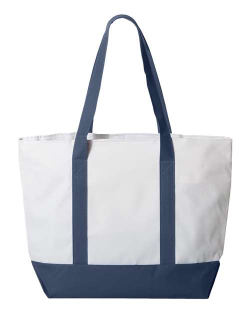 Bay View Giant Zippered Tote - White/ Navy