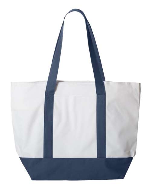 Bay View Giant Zippered Tote - White/ Navy