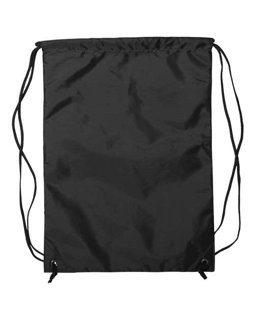 Zippered Drawstring Backpack - Black