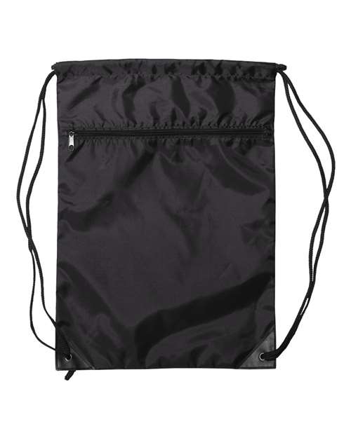 Zippered Drawstring Backpack - Black