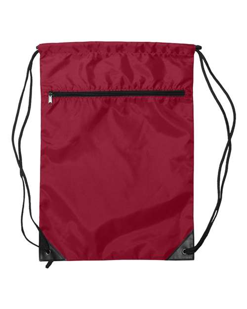 Zippered Drawstring Backpack - Red
