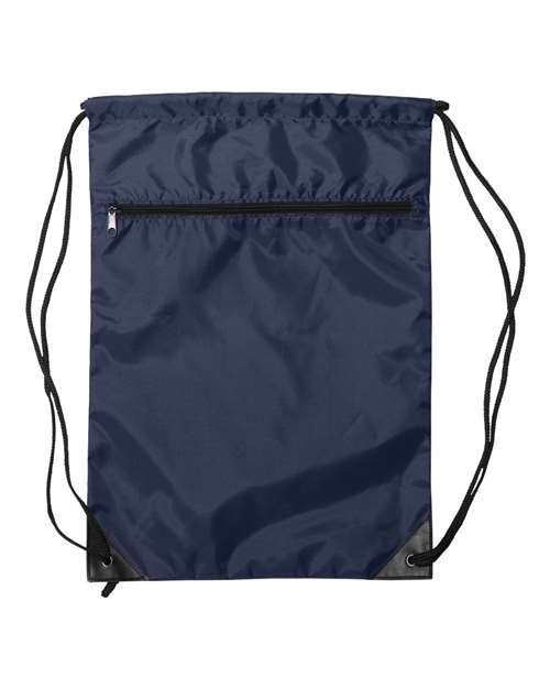 Zippered Drawstring Backpack - Navy