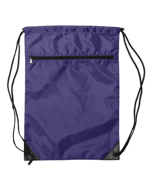 Zippered Drawstring Backpack - Purple