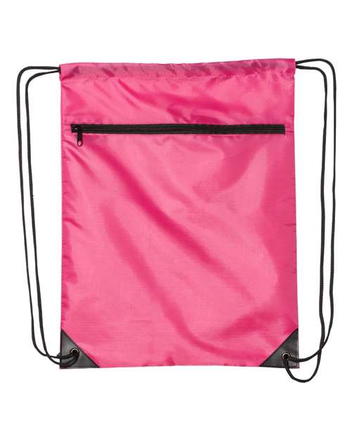Zippered Drawstring Backpack - Hot Pink
