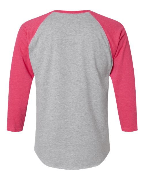 Men's Baseball Fine Jersey Three-Quarter Sleeve Tee - Vintage Heather/ Vintage Hot Pink