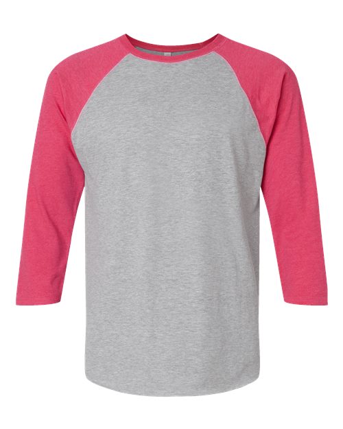 Men's Baseball Fine Jersey Three-Quarter Sleeve Tee - Vintage Heather/ Vintage Hot Pink