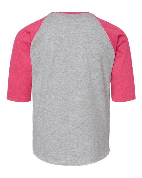 Youth Baseball Fine Jersey Three-Quarter Sleeve Tee - Vintage Heather/ Vintage Hot Pink