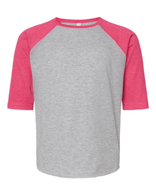 Youth Baseball Fine Jersey Three-Quarter Sleeve Tee - Vintage Heather/ Vintage Hot Pink