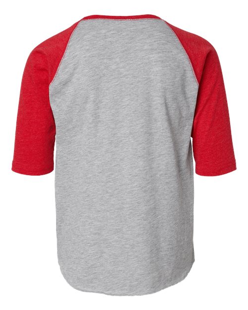 Youth Baseball Fine Jersey Three-Quarter Sleeve Tee - Vintage Heather/ Vintage Red