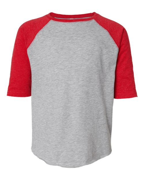 Youth Baseball Fine Jersey Three-Quarter Sleeve Tee - Vintage Heather/ Vintage Red