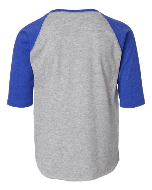 Youth Baseball Fine Jersey Three-Quarter Sleeve Tee - Vintage Heather/ Vintage Royal