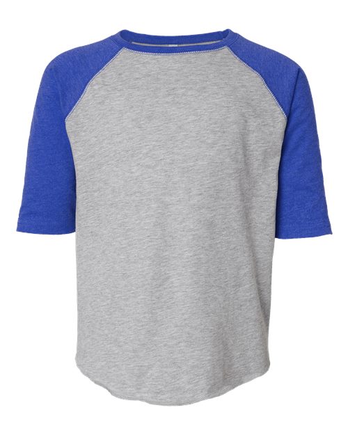 Youth Baseball Fine Jersey Three-Quarter Sleeve Tee - Vintage Heather/ Vintage Royal