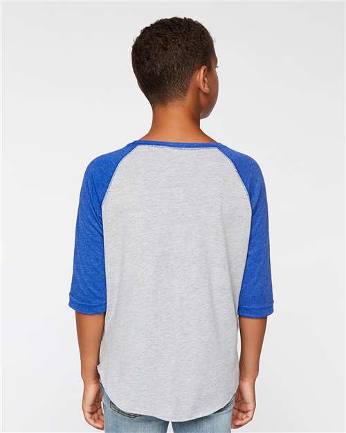 Youth Baseball Fine Jersey Three-Quarter Sleeve Tee - Vintage Heather/ Vintage Royal