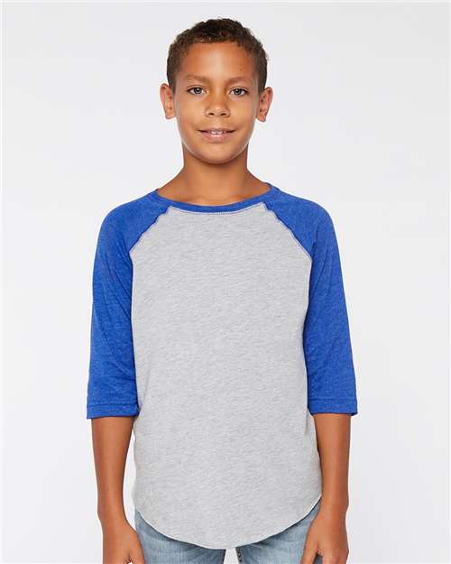 Youth Baseball Fine Jersey Three-Quarter Sleeve Tee - Vintage Heather/ Vintage Royal