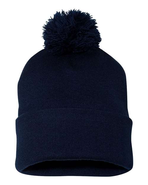 12" Pom-Pom Cuffed Beanie - Navy