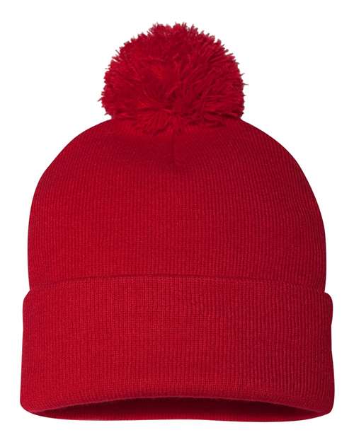 12" Pom-Pom Cuffed Beanie - Red