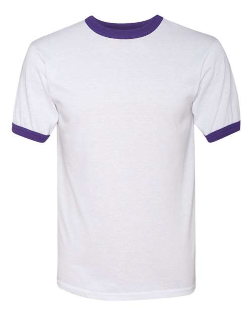 Unisex 50/50 Ringer T-Shirt - White/ Purple