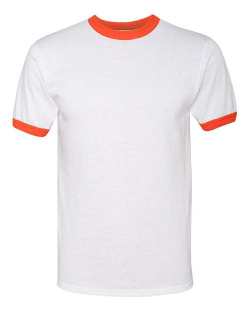 Unisex 50/50 Ringer T-Shirt - White/ Orange
