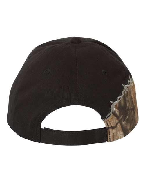 Licensed Camo with Barbed Wire Embroidery Cap - Black/ Realtree AP