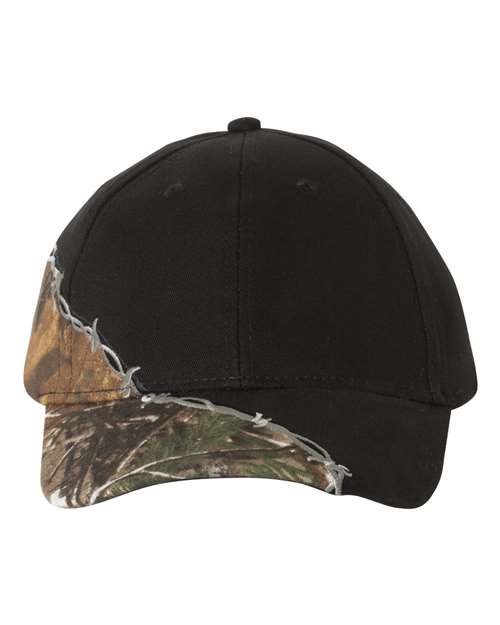 Licensed Camo with Barbed Wire Embroidery Cap - Black/ Realtree AP