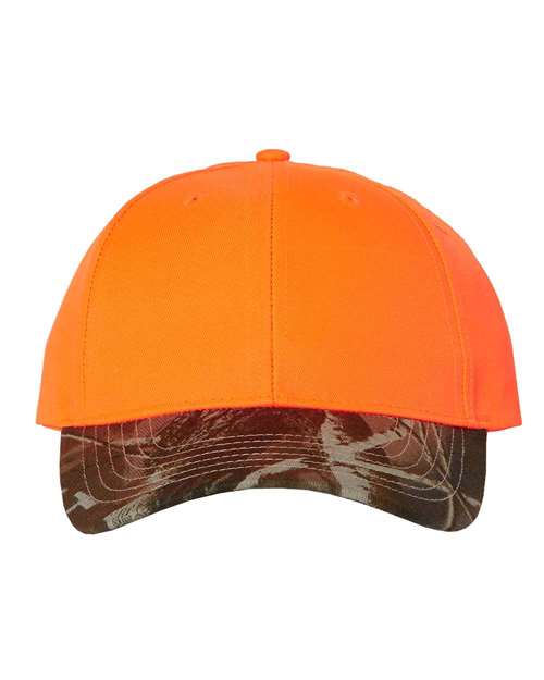 Solid Crown with Camo Bill Cap - Blaze/ Realtree Hardwoods