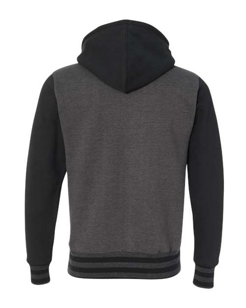 Unisex Heavyweight Varsity Full-Zip Hooded Sweatshirt - Charcoal Heather/ Black