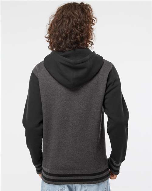 Unisex Heavyweight Varsity Full-Zip Hooded Sweatshirt - Charcoal Heather/ Black