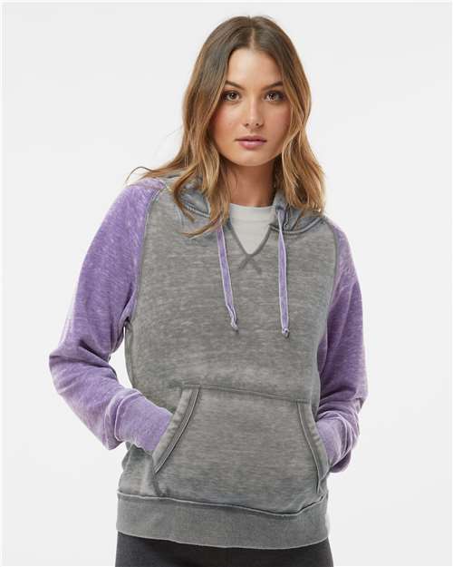 Women's Zen Fleece Raglan Hooded Sweatshirt - Cement/ Very Berry