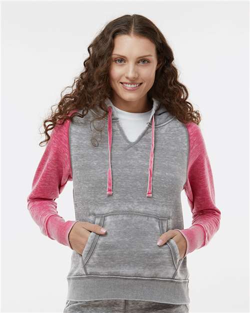 Women's Zen Fleece Raglan Hooded Sweatshirt - Cement/ Wildberry