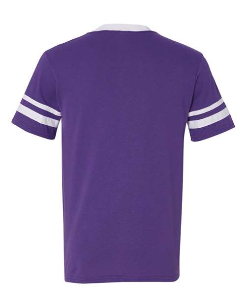 V-Neck Jersey with Striped Sleeves - Purple/ White