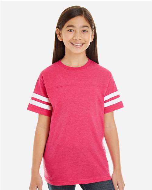Youth Football Fine Jersey Tee - Vintage Hot Pink/ White