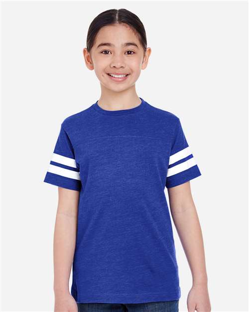 Youth Football Fine Jersey Tee - Vintage Royal/ White